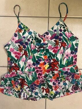 Floral Peplum Cami Tank Top - White Multi